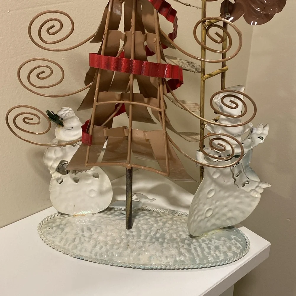 Vintage Metal Large Christmas Tree, Snowmen, Winter Scape Festive Holiday Decor